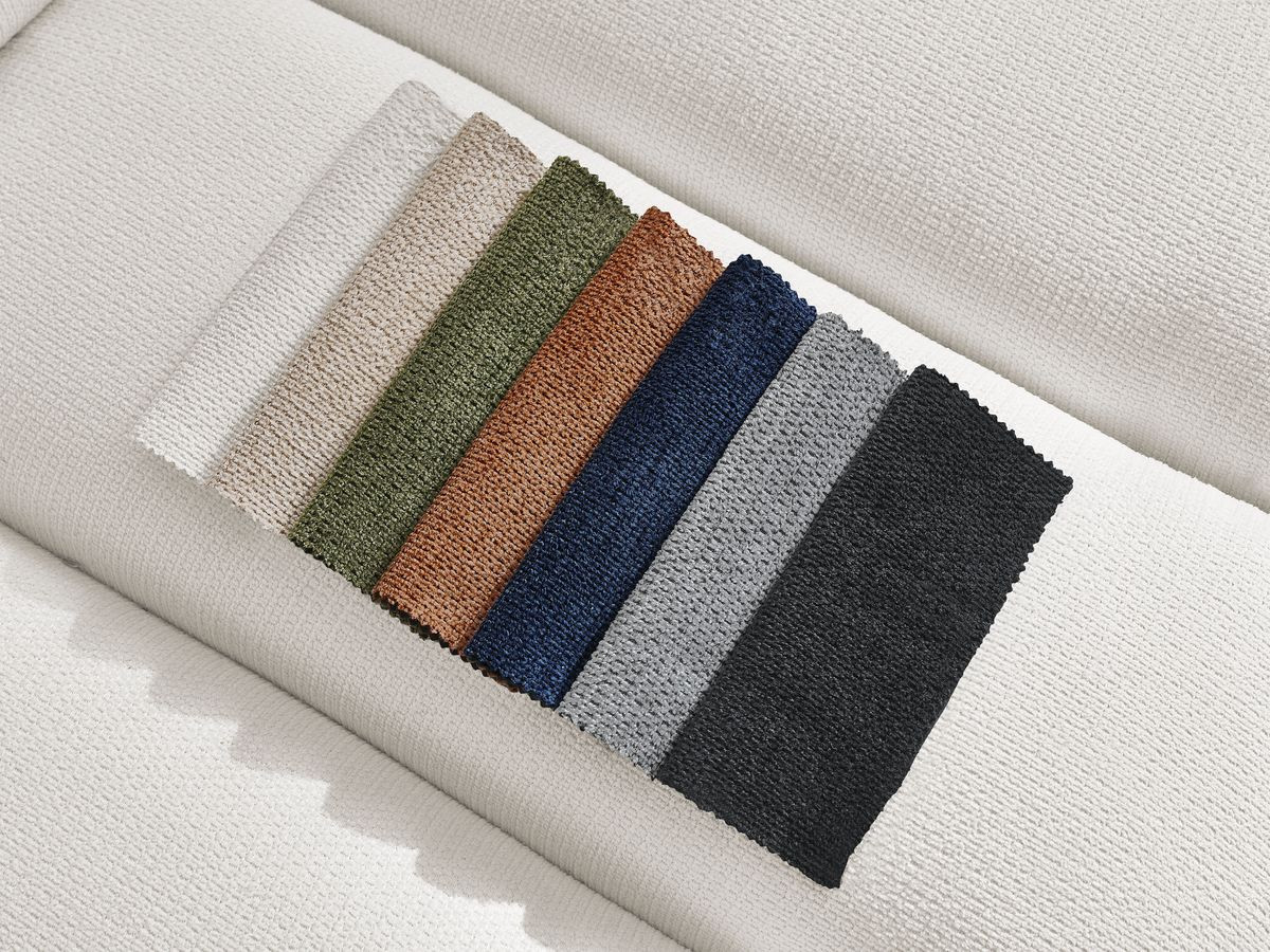 Canapé d'angle fixe EVEREST tissu chiné - Orange - Angle droit - 10 coussins