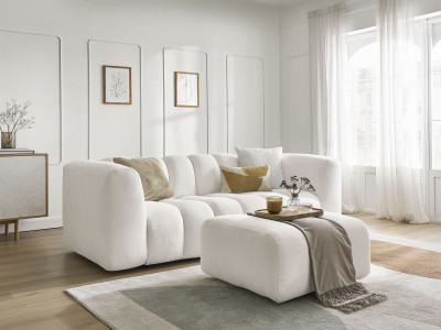 Canapé droit fixe 3 places TALIA tissu chiné avec pouf