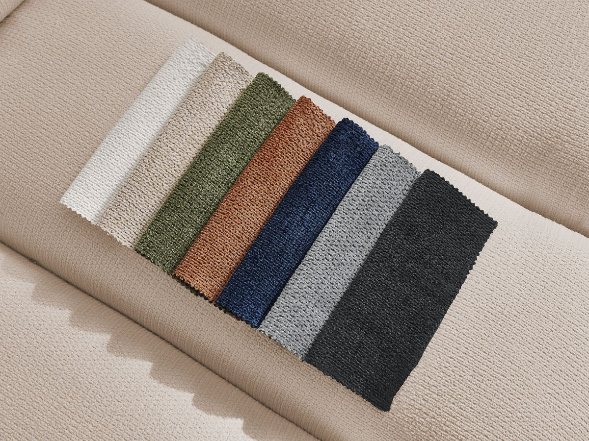Canapé d'angle fixe EVEREST tissu chiné - Orange - Angle droit - 10 coussins