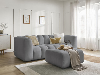 Canapé droit fixe 3 places TALIA tissu chiné avec pouf