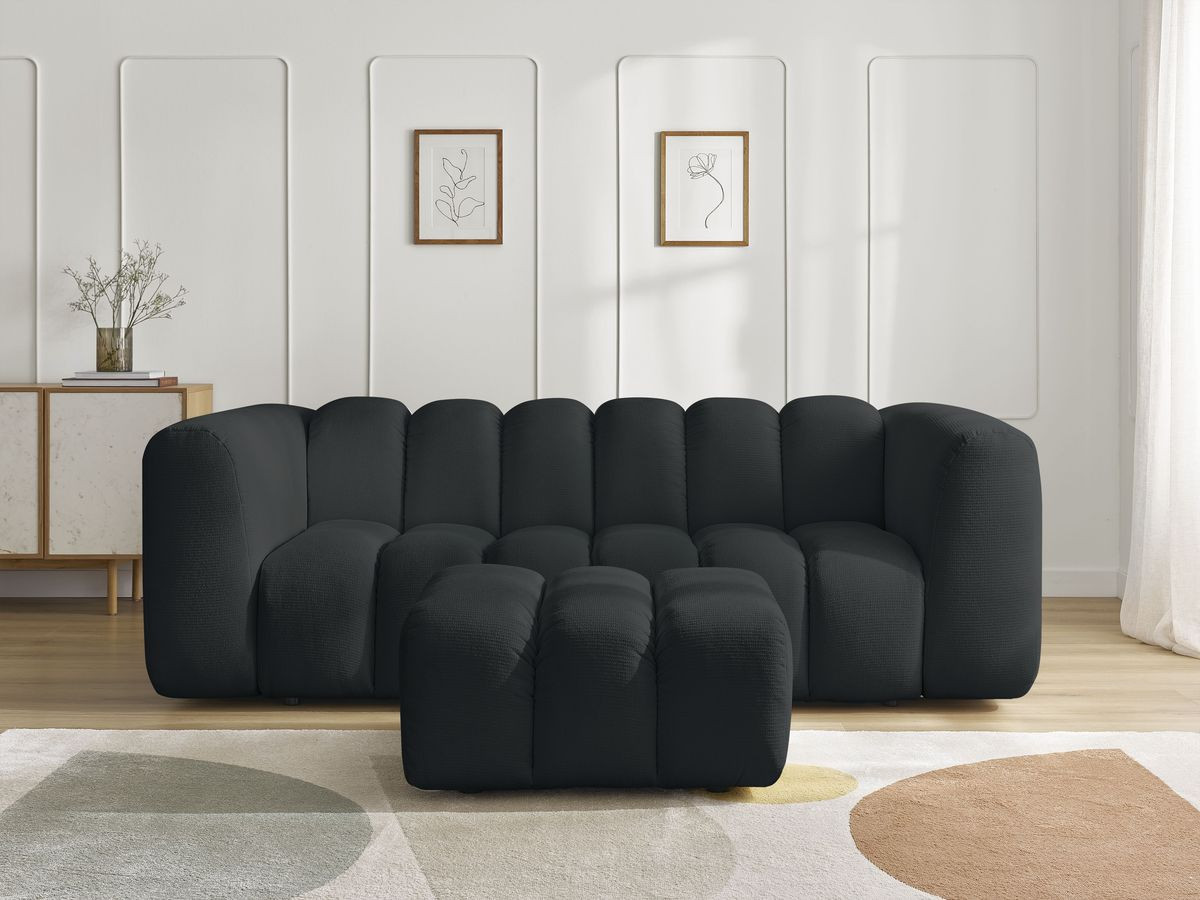 Canapé droit fixe 3 places TALIA tissu chiné avec pouf noir BOBOCHIC - Vue supplémentaire 3