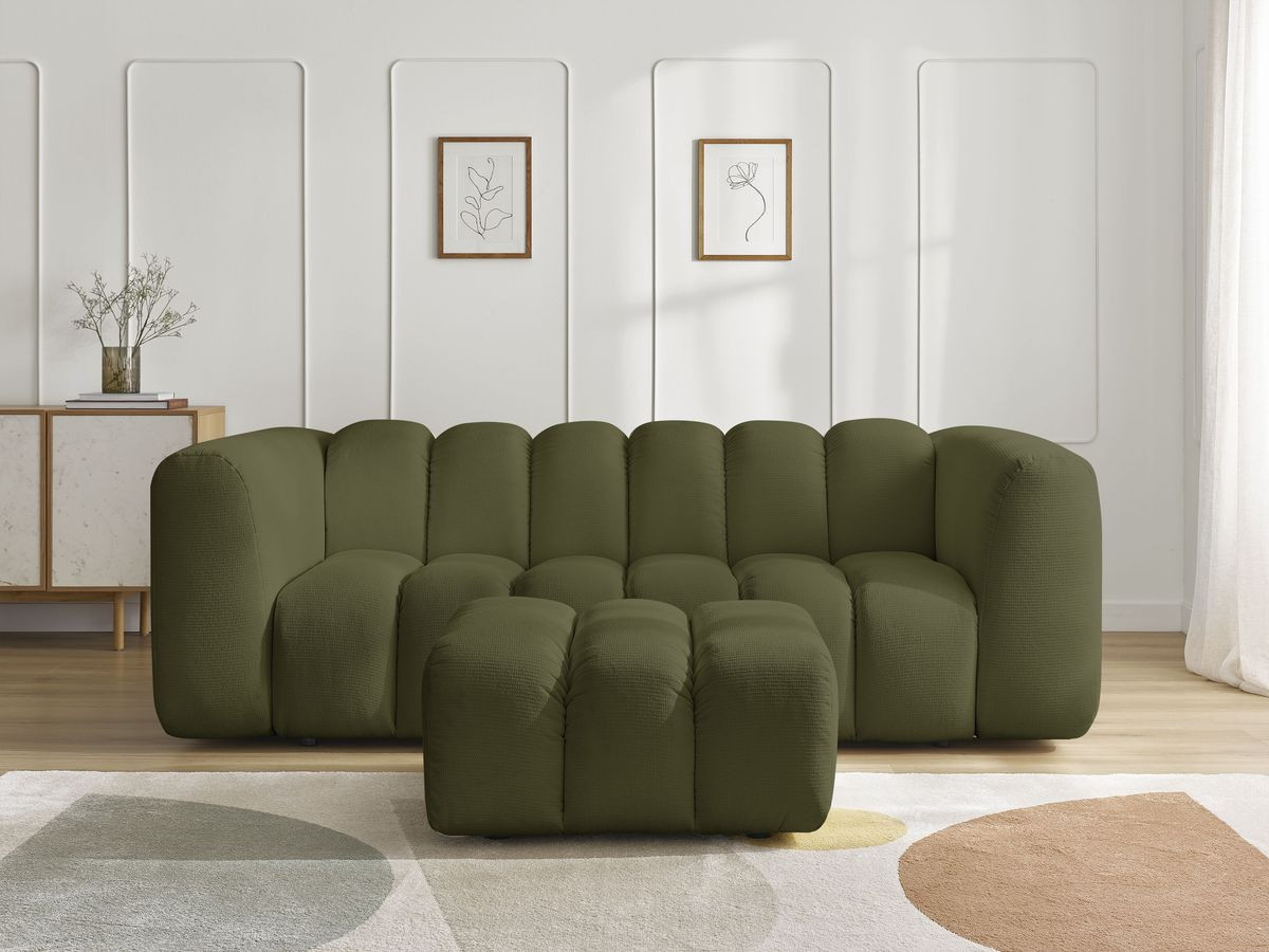 Canapé droit fixe 3 places TALIA tissu chiné avec pouf vert   BOBOCHIC - Vue supplémentaire 3