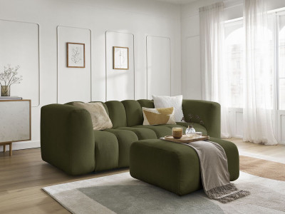 Canapé droit fixe 3 places TALIA tissu chiné avec pouf
