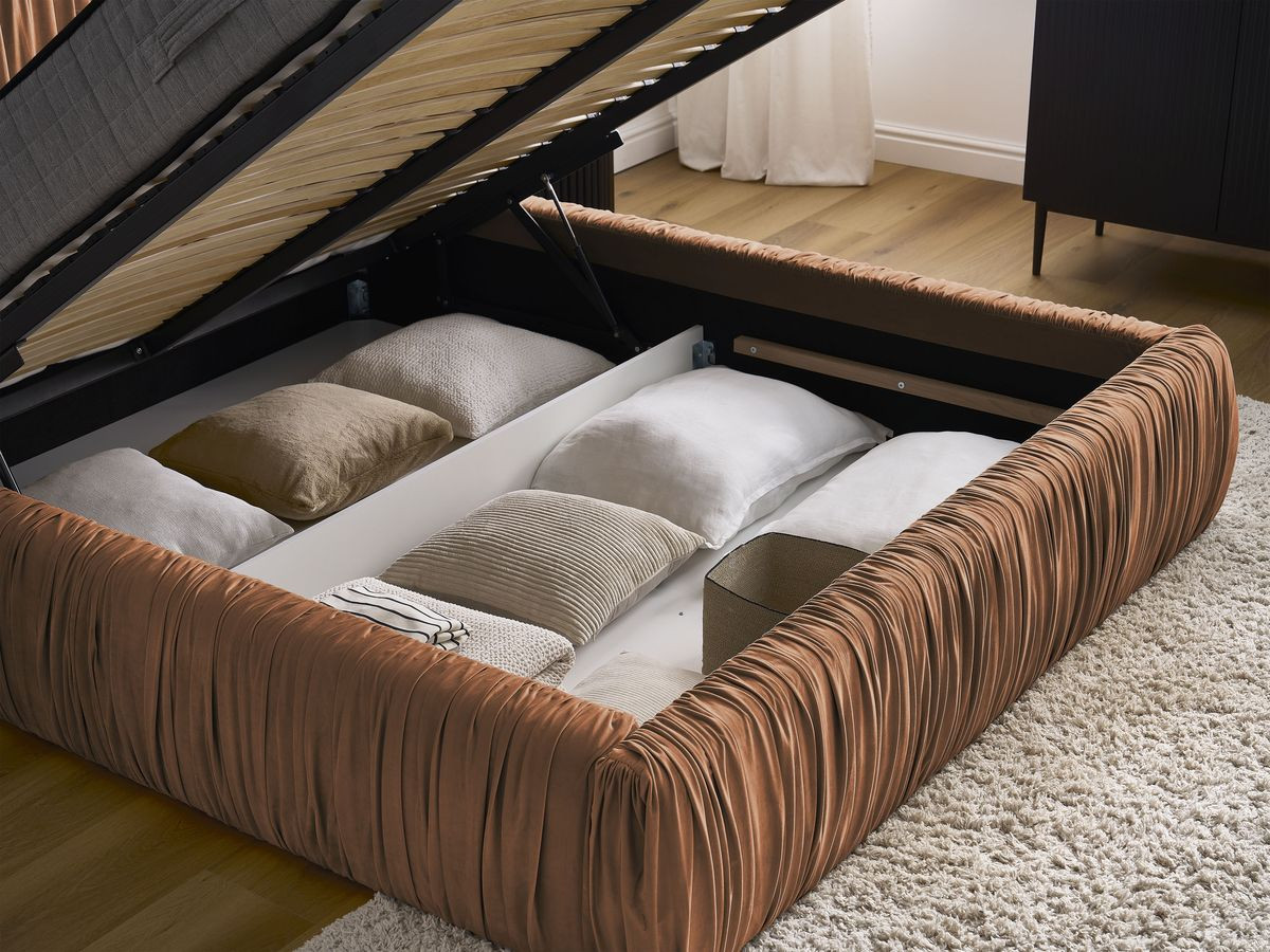 Canapé d'angle fixe EVEREST tissu chiné - Orange - Angle droit - 10 coussins