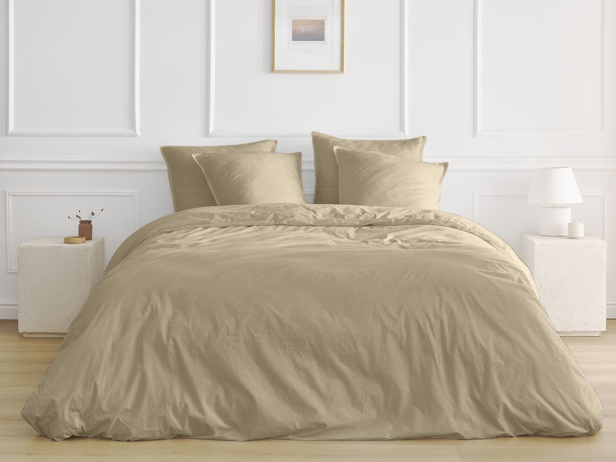 Parure de lit adulte en Percale de coton HERA avec une housse de couette, taies d'oreiller beige — vue 5