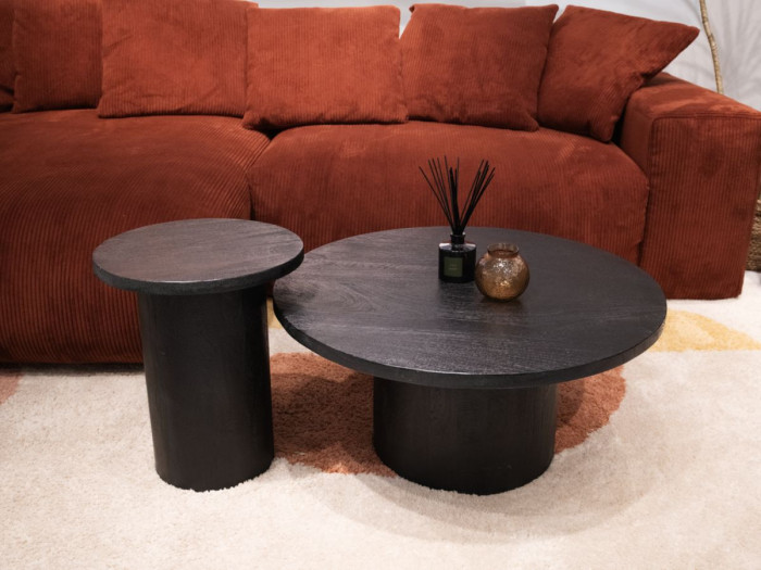 Ensemble de 2 tables basses GIGI bois massif de manguier noir