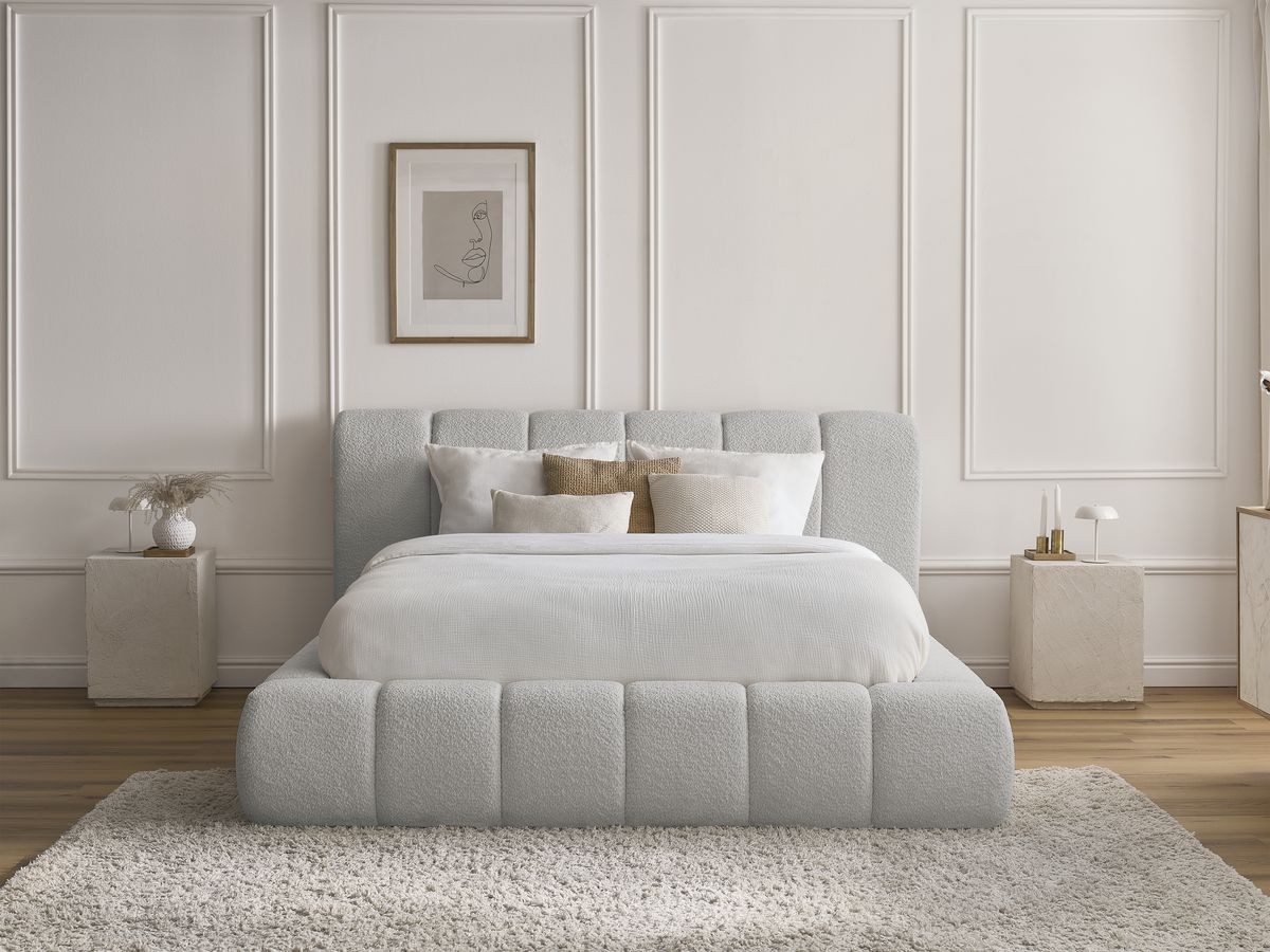 Lit coffre DENALI bouclette gris clair — vue 4