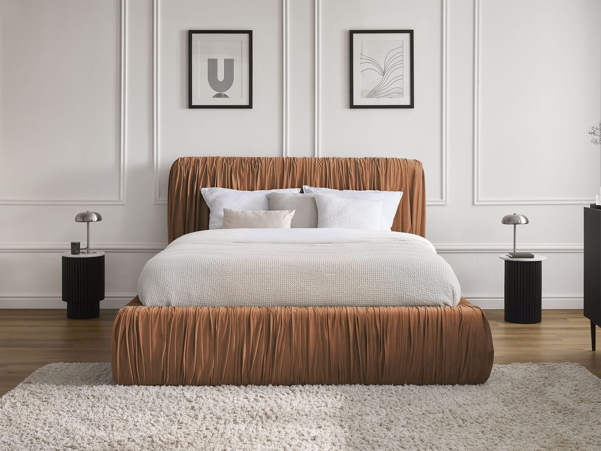 Canapé d'angle fixe EVEREST tissu chiné - Orange - Angle droit - 10 coussins