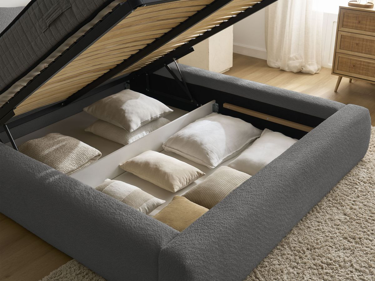 Lit coffre ORLANE tissu bouclette