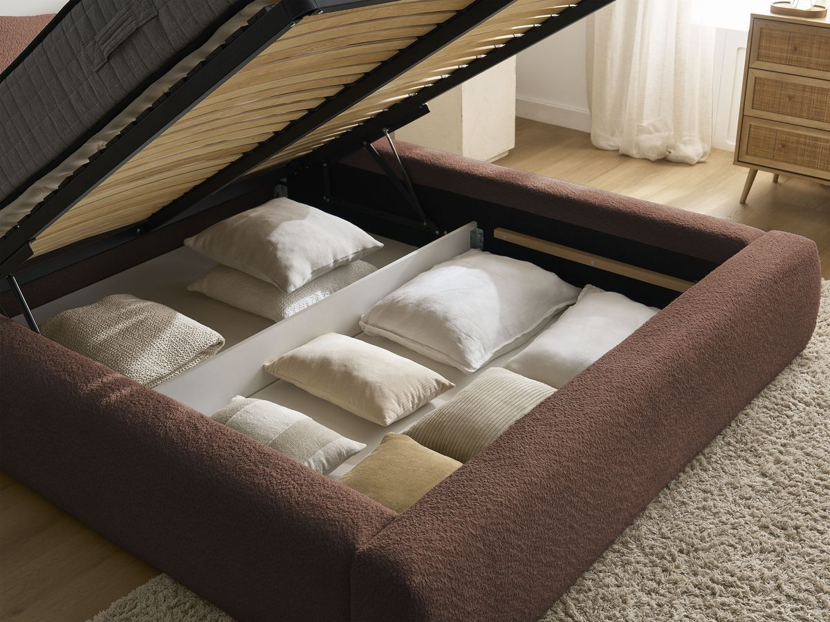 Lit coffre ORLANE tissu bouclette