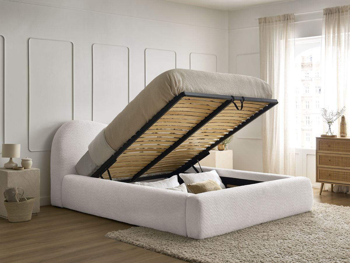 Lit coffre ORLANE tissu bouclette