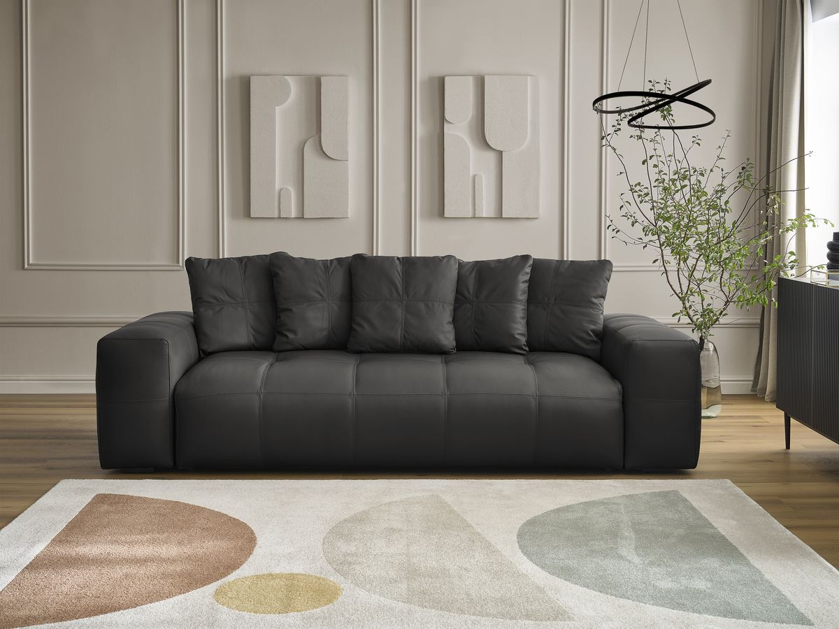 Canapé droit fixe 3 places VOLTAIRE cuir de vache noir BOBOCHIC - Vue supplémentaire 3