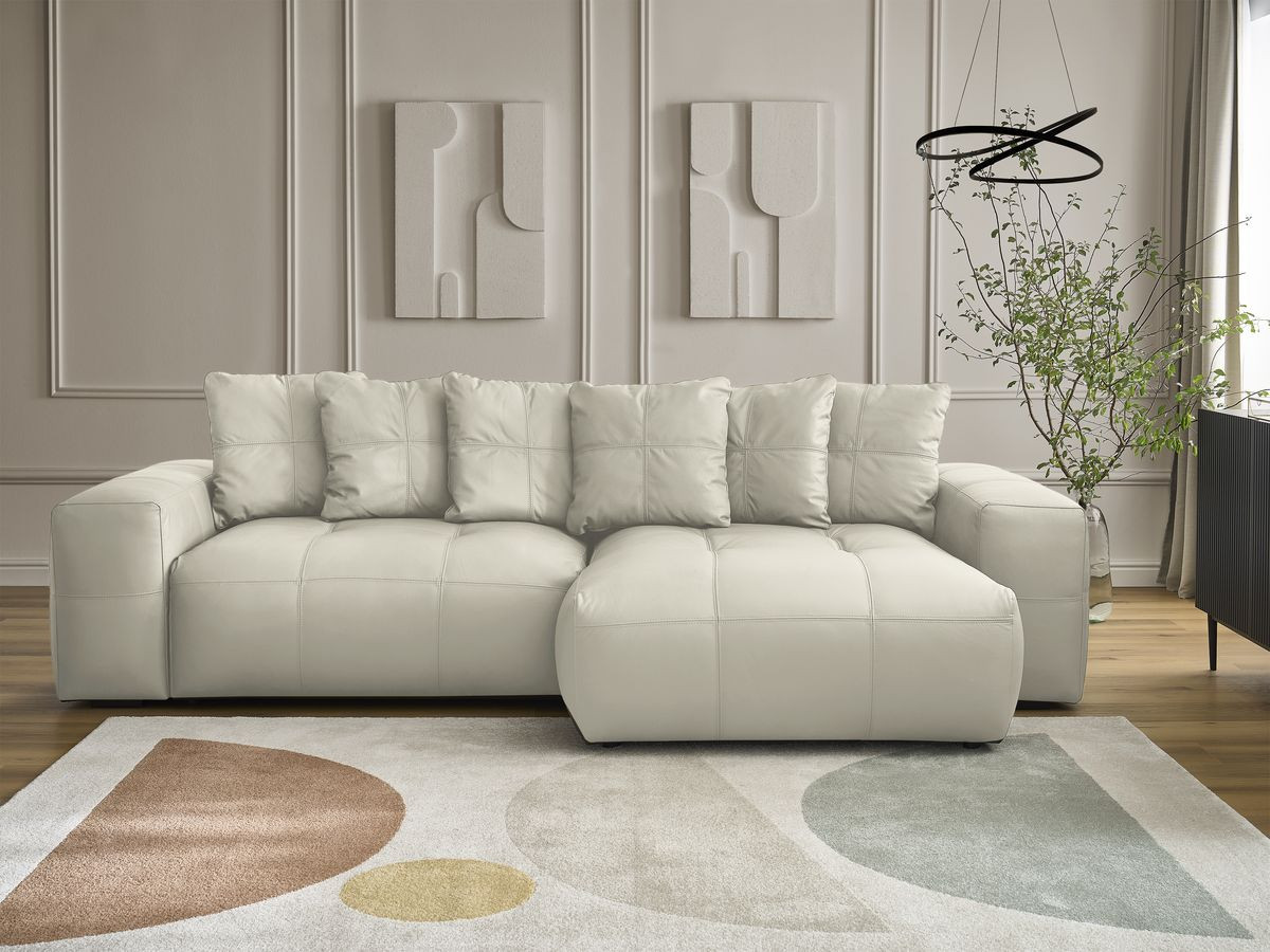 Canapé d'angle réversible VOLTAIRE cuir de vache beige réversible BOBOCHIC 3 places - Vue supplémentaire 3