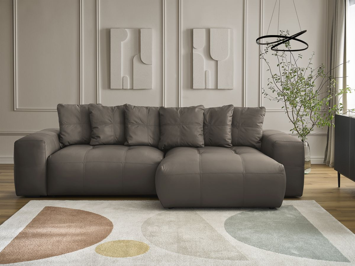 Canapé d'angle réversible VOLTAIRE cuir de vache marron réversible BOBOCHIC 3 places - Vue supplémentaire 3