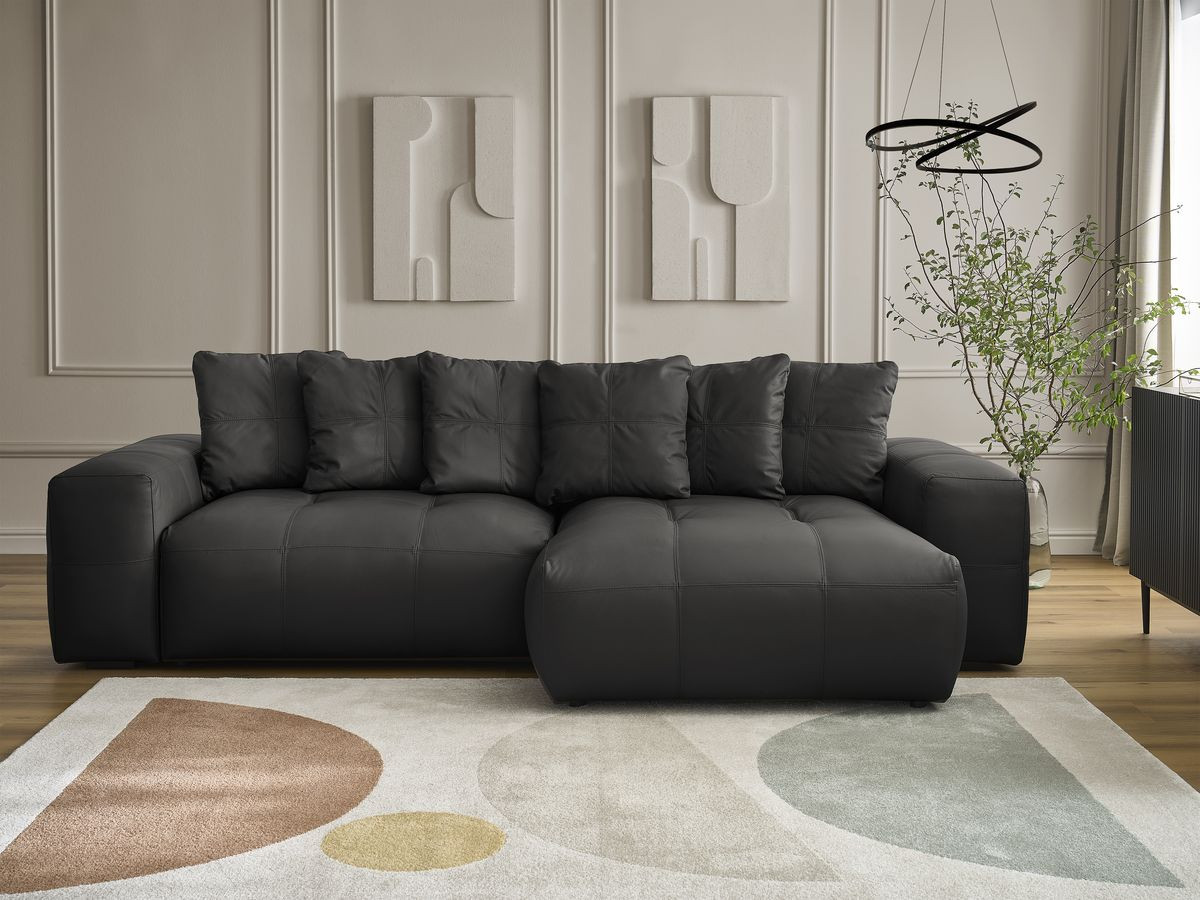 Canapé d'angle réversible VOLTAIRE cuir de vache noir réversible BOBOCHIC 3 places - Vue supplémentaire 3