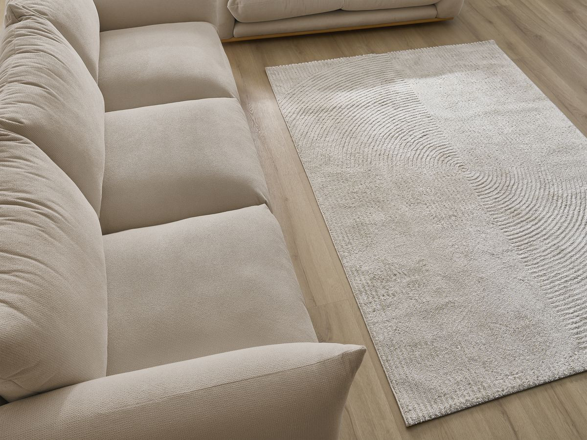 Canapé d'angle fixe EVEREST tissu chiné - Orange - Angle droit - 10 coussins