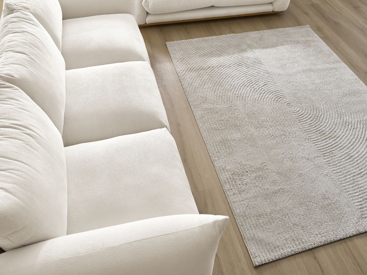 Canapé d'angle fixe EVEREST tissu chiné - Orange - Angle droit - 10 coussins