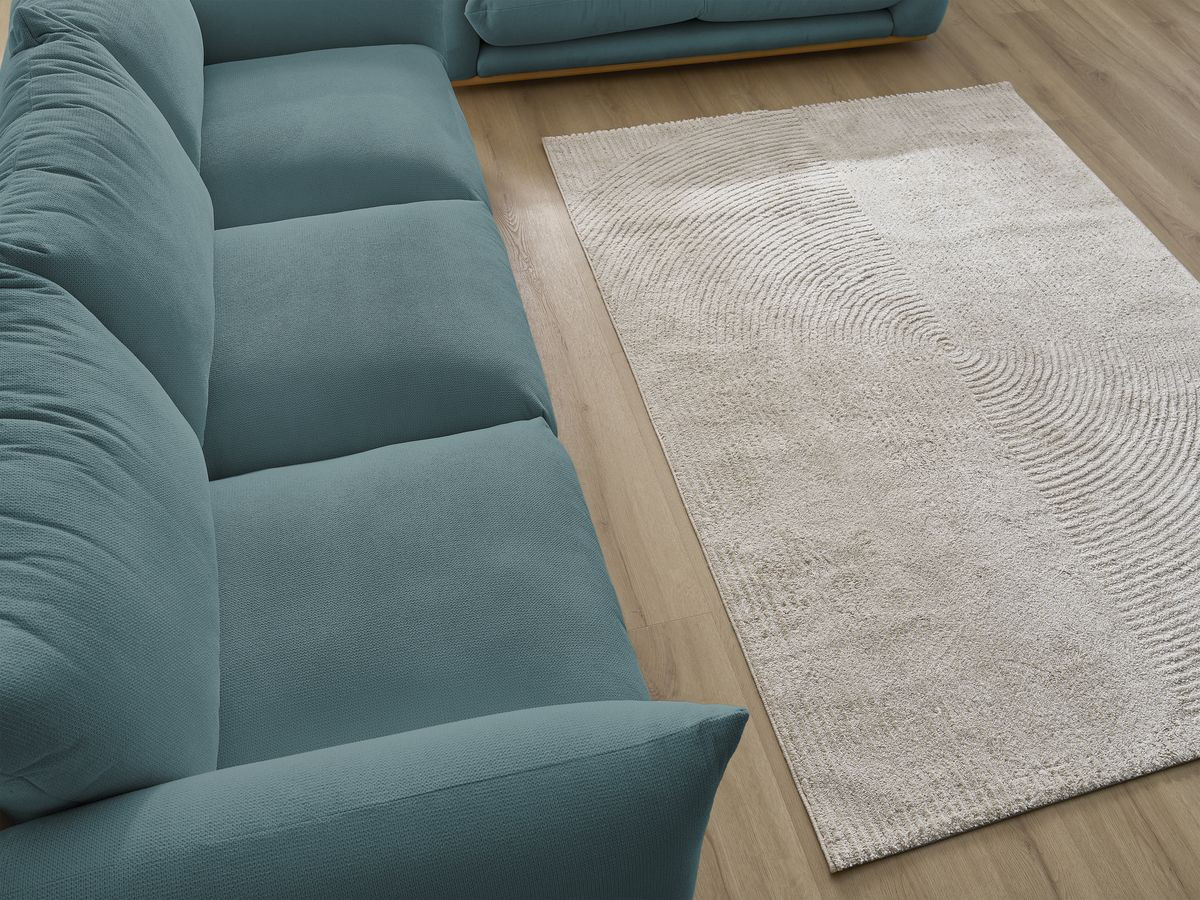 Canapé d'angle fixe EVEREST tissu chiné - Orange - Angle droit - 10 coussins