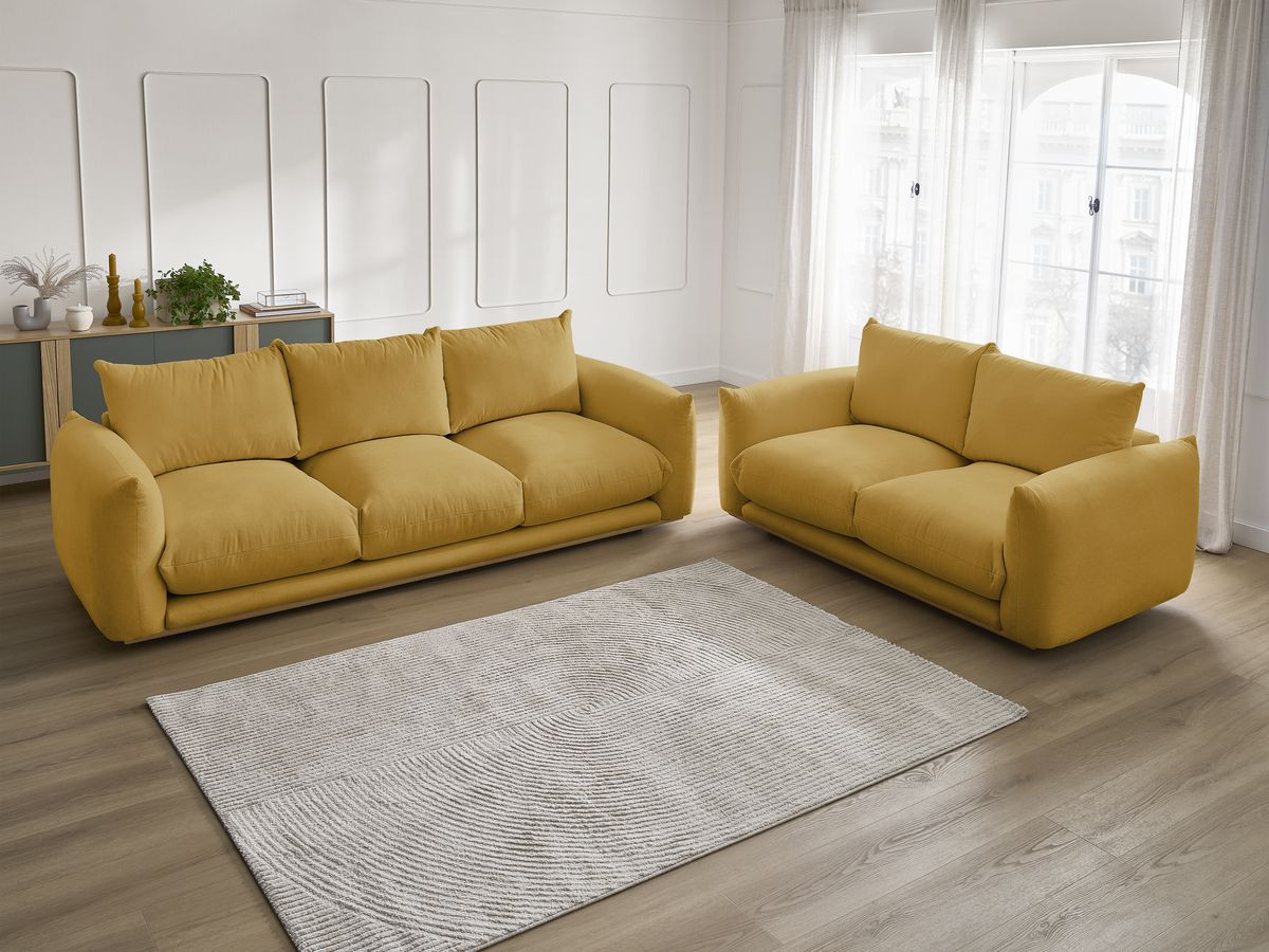Canapé d'angle fixe EVEREST tissu chiné - Orange - Angle droit - 10 coussins