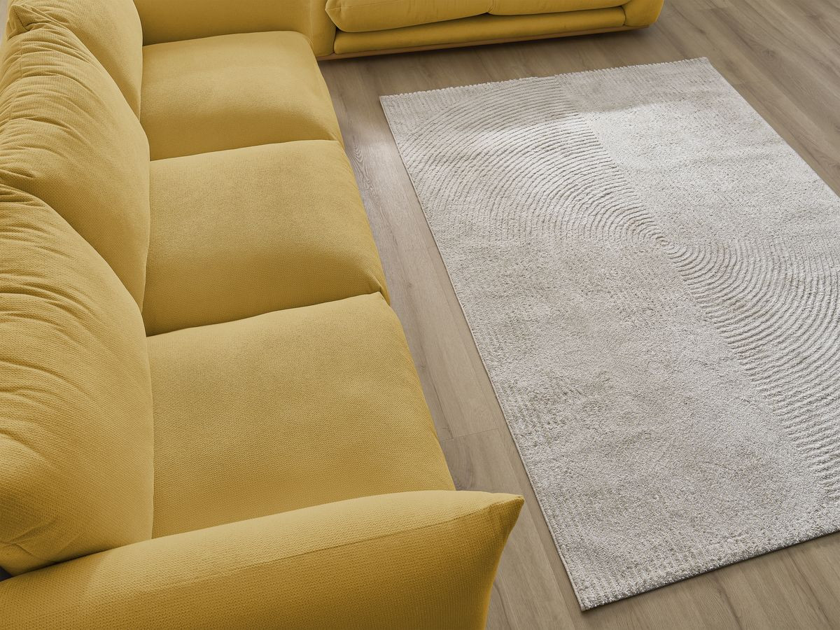 Canapé d'angle fixe EVEREST tissu chiné - Orange - Angle droit - 10 coussins