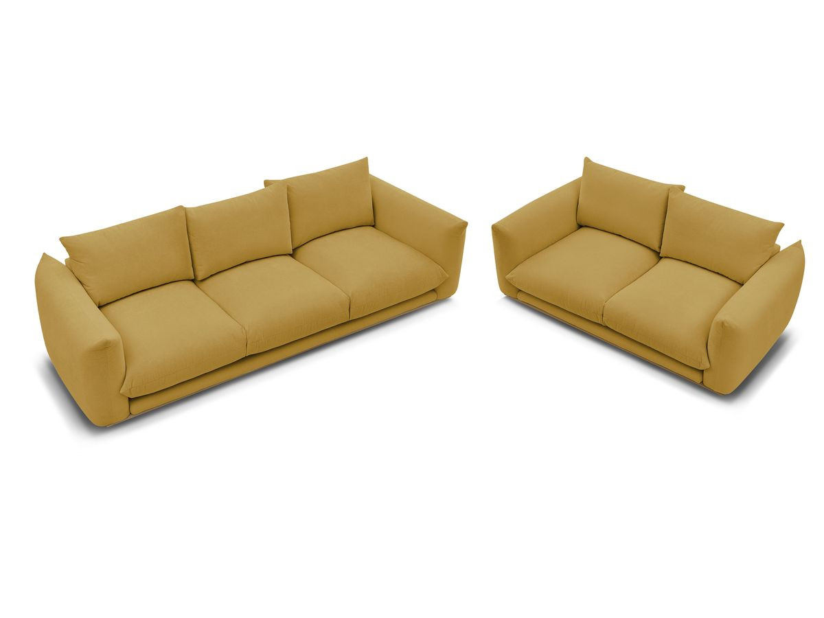 Canapé d'angle fixe EVEREST tissu chiné - Orange - Angle droit - 10 coussins