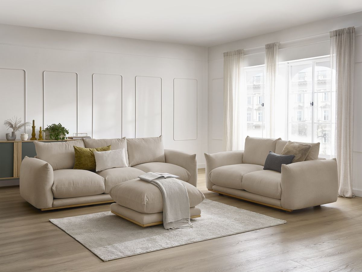 Ensemble canapé droit fixe 3+2 places + pouf ERNEST