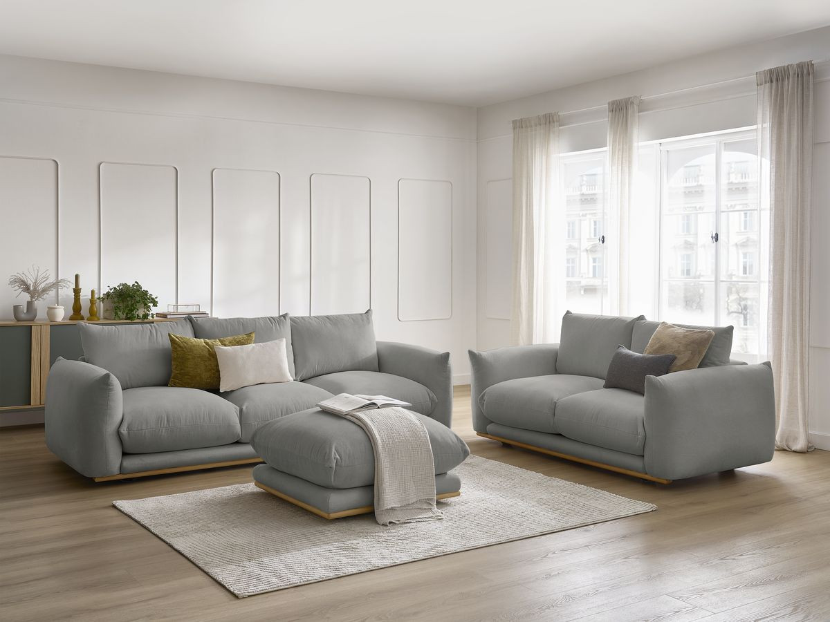 Ensemble canapé droit fixe 3+2 places ERNEST avec pouf gris foncé   BOBOCHIC