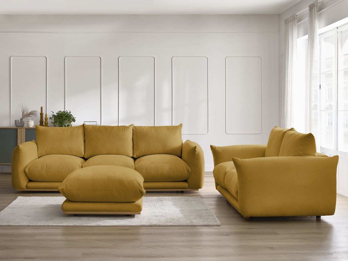 Ensemble canapé droit 3+2 places ERNEST avec pouf jaune — vue 5