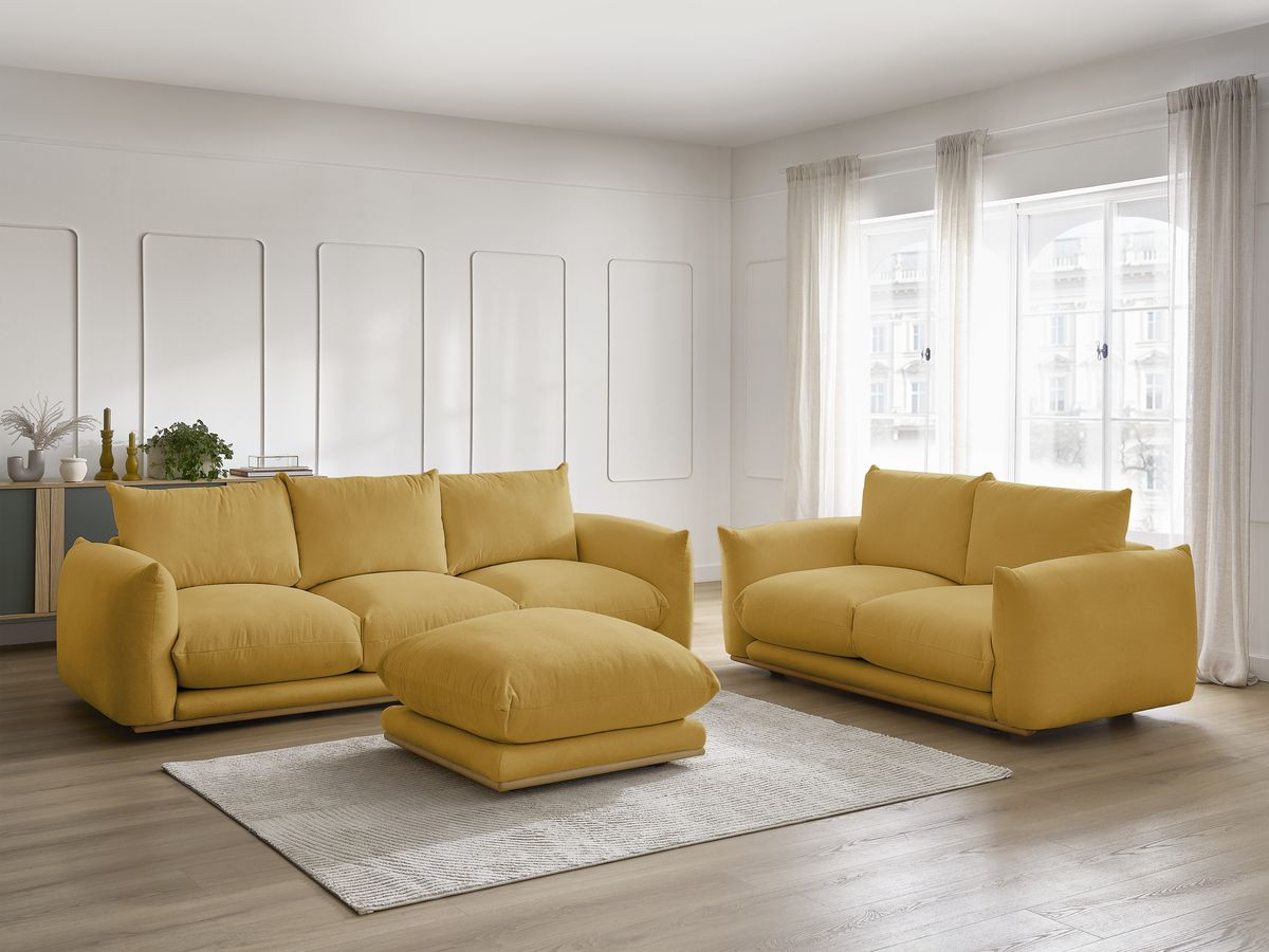 Canapé d'angle fixe EVEREST tissu chiné - Orange - Angle droit - 10 coussins