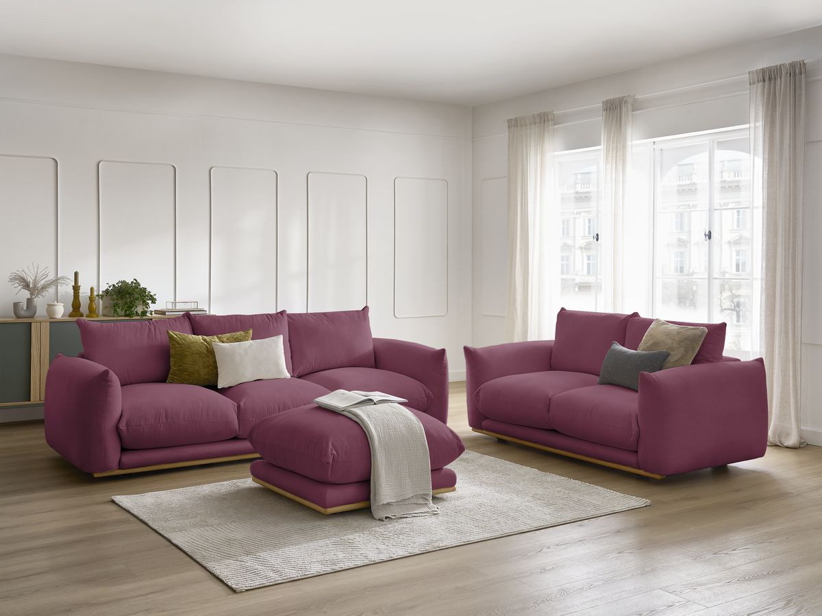 Ensemble canapé droit fixe 3+2 places ERNEST avec pouf rouge   BOBOCHIC