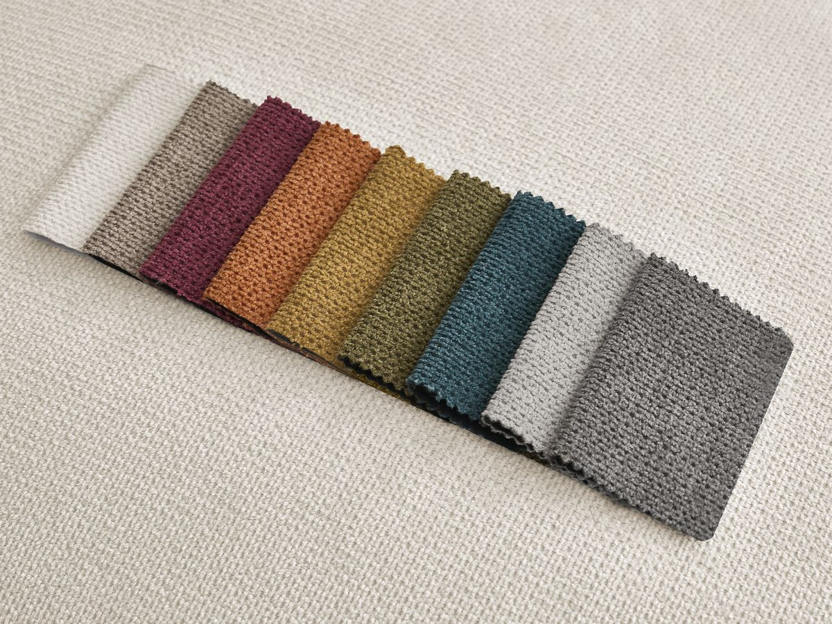 Canapé d'angle fixe EVEREST tissu chiné - Orange - Angle droit - 10 coussins