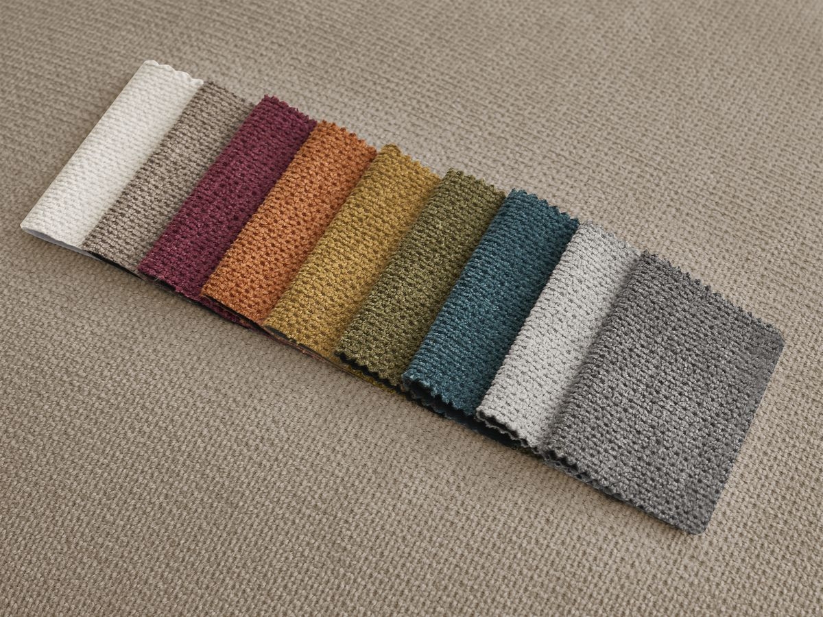 Canapé d'angle fixe EVEREST tissu chiné - Orange - Angle droit - 10 coussins
