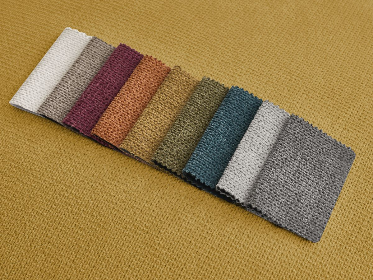 Canapé d'angle fixe EVEREST tissu chiné - Orange - Angle droit - 10 coussins