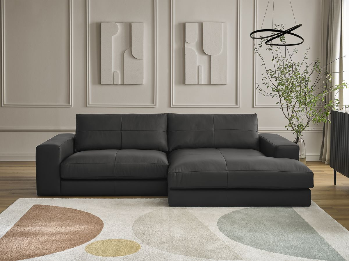 Canapé d'angle LEONARD cuir de vache noir — vue 5