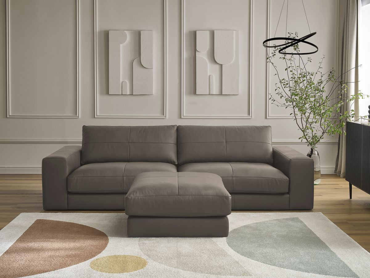 Canapé droit 3 places LEONARD cuir de vache avec pouf marron — vue 5