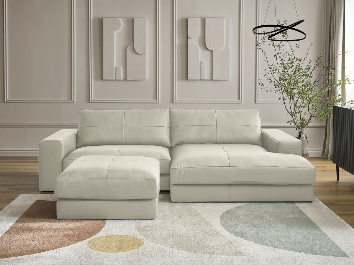 Canapé d'angle LEONARD cuir de vache avec pouf beige — vue 5