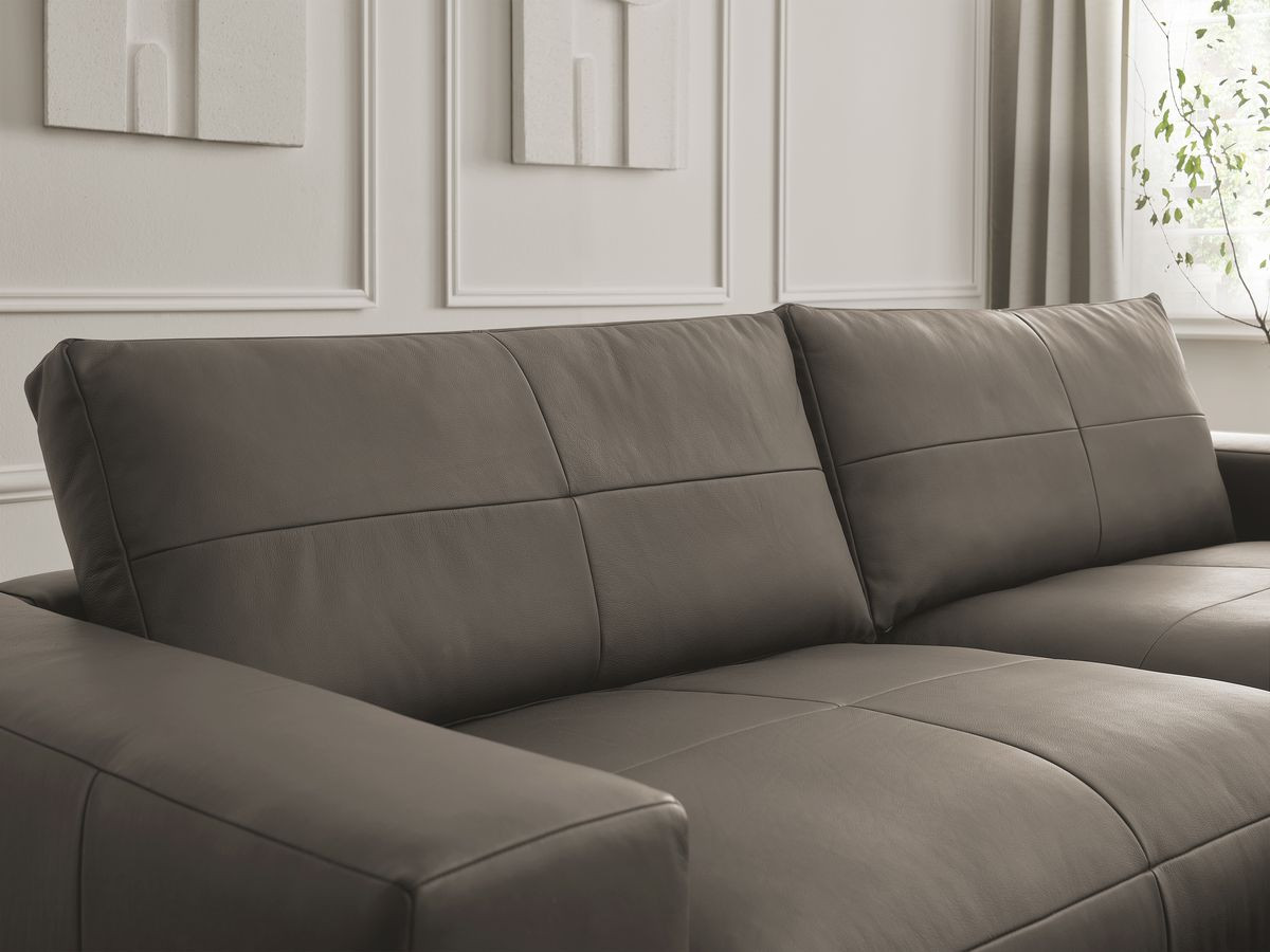 Canapé d'angle fixe EVEREST tissu chiné - Orange - Angle droit - 10 coussins