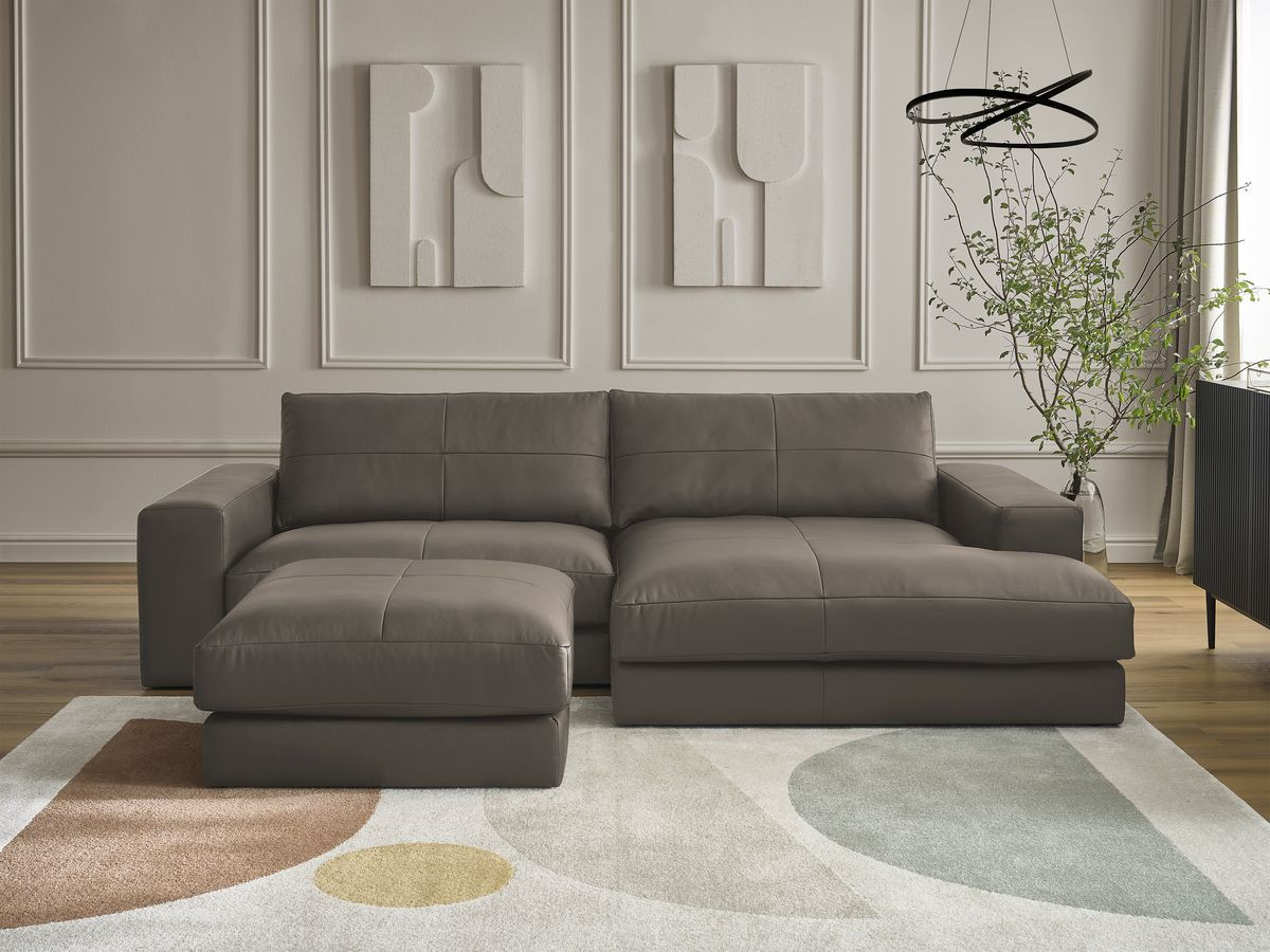 Canapé d'angle LEONARD cuir de vache avec pouf marron — vue 5