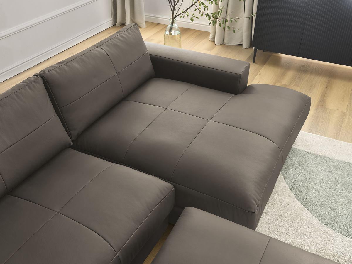 Canapé d'angle fixe EVEREST tissu chiné - Orange - Angle droit - 10 coussins