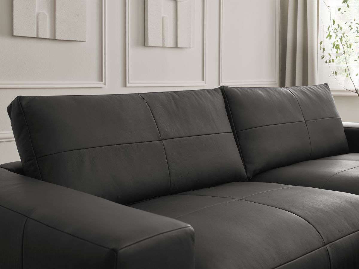 Canapé d'angle fixe EVEREST tissu chiné - Orange - Angle droit - 10 coussins