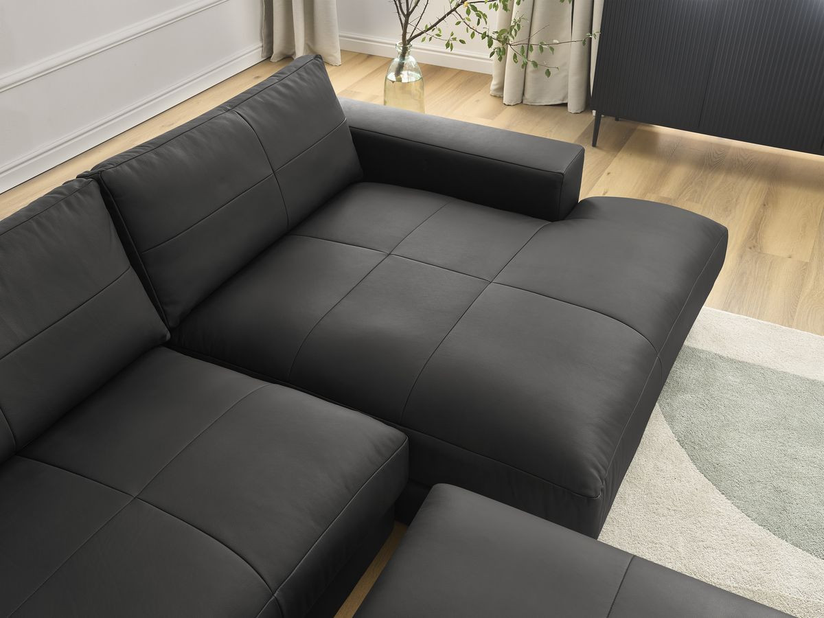 Canapé d'angle fixe EVEREST tissu chiné - Orange - Angle droit - 10 coussins