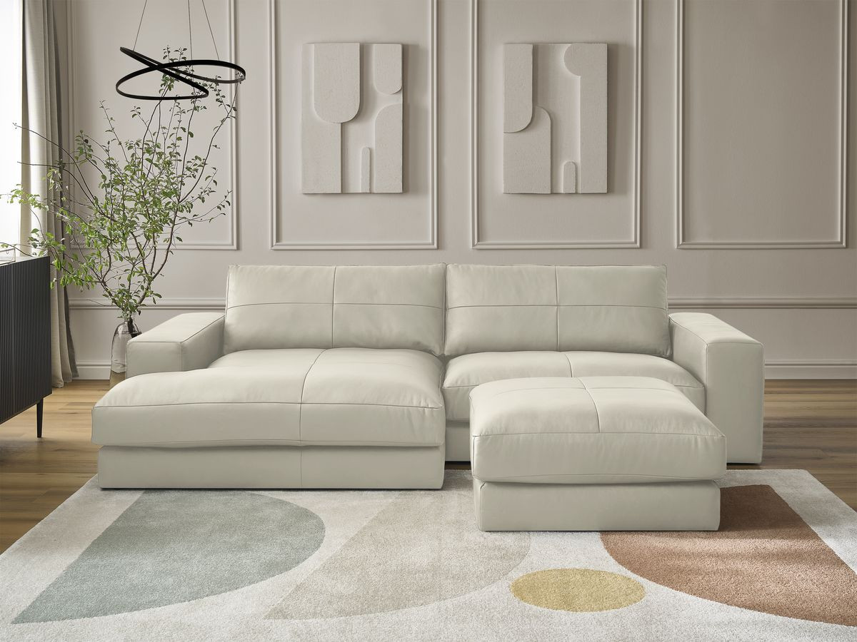 Canapé d'angle fixe LEONARD cuir de vache avec pouf beige angle gauche BOBOCHIC 4 places - Vue supplémentaire 3