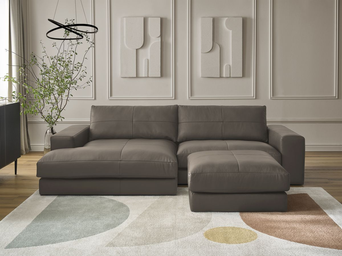 Canapé d'angle fixe LEONARD cuir de vache avec pouf marron angle gauche BOBOCHIC 4 places - Vue supplémentaire 3