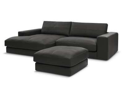 Canapé d'angle fixe LEONARD cuir de vache avec pouf
