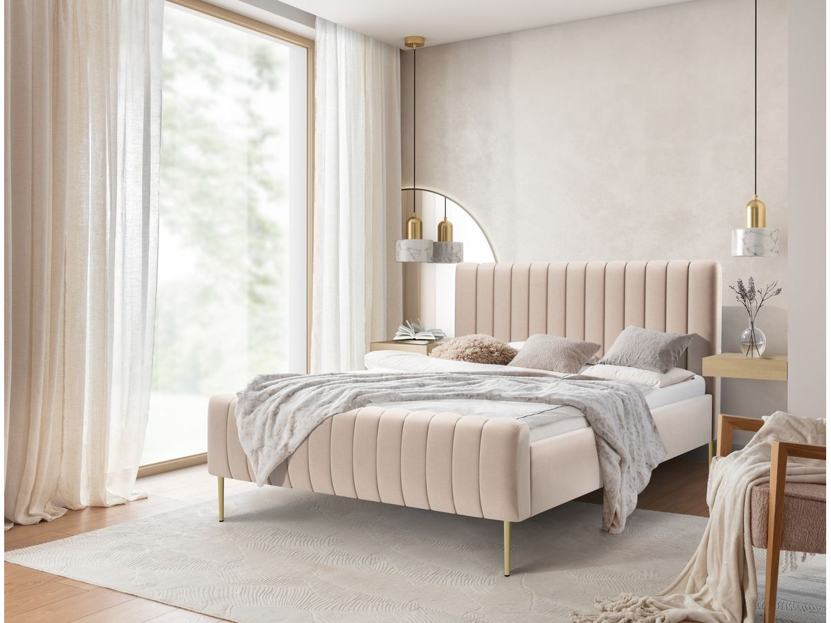 KASHA bed in fluwelen stof met gouden poten