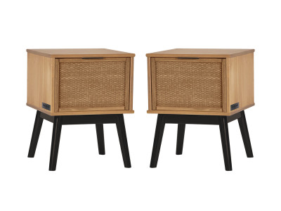 Lot de 2 chevets ALBI bois massif et rotin
