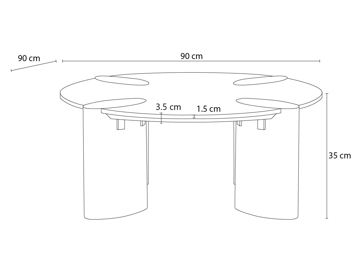 Ronde salontafel D.90 cm CERSEÏ travertijn blad en massief licht mangohouten poten
