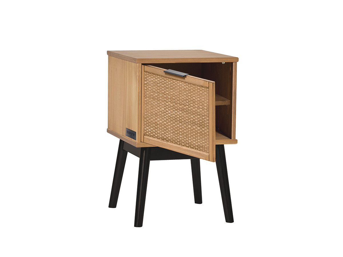 ALBI set met ladekast 120 cm + set van 2 nachtkastjes van massief hout en rotan