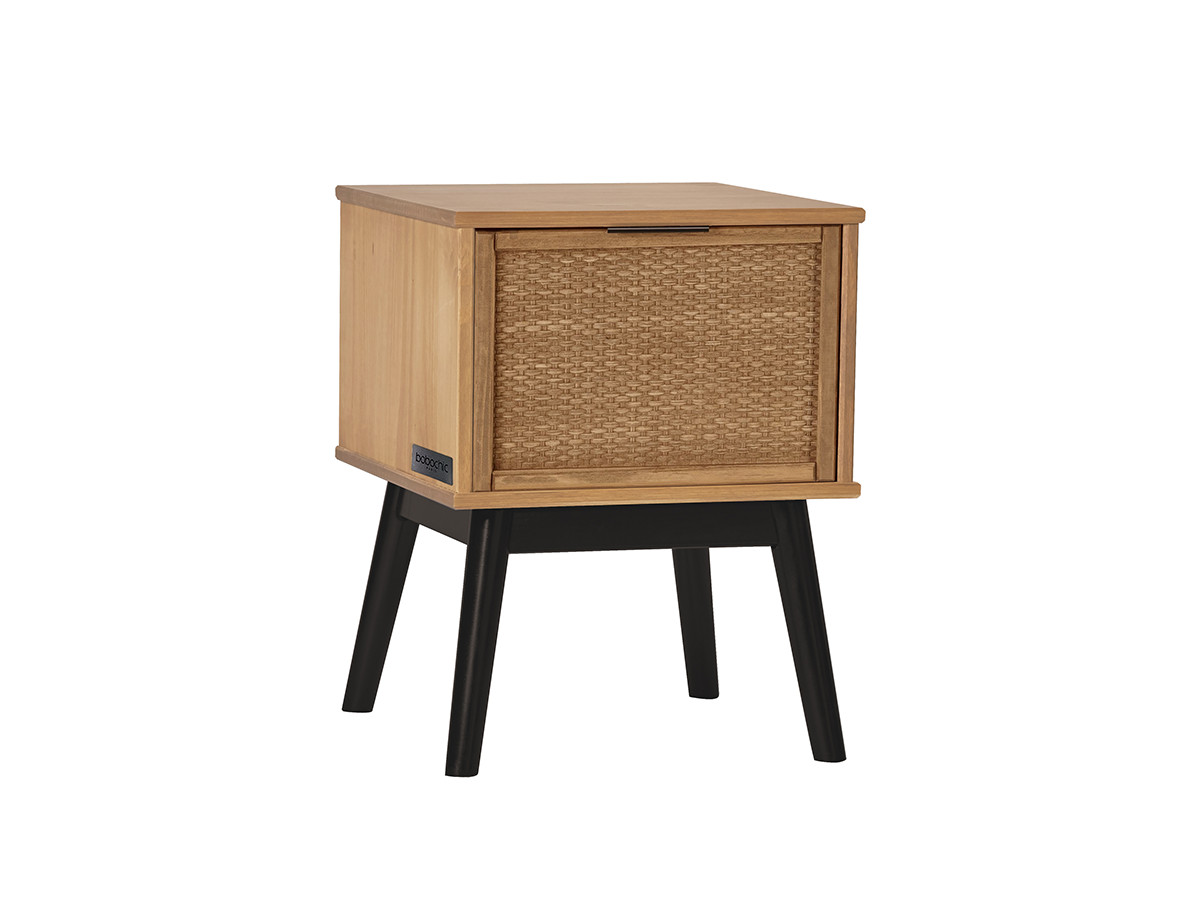 ALBI set met ladekast 120 cm + set van 2 nachtkastjes van massief hout en rotan