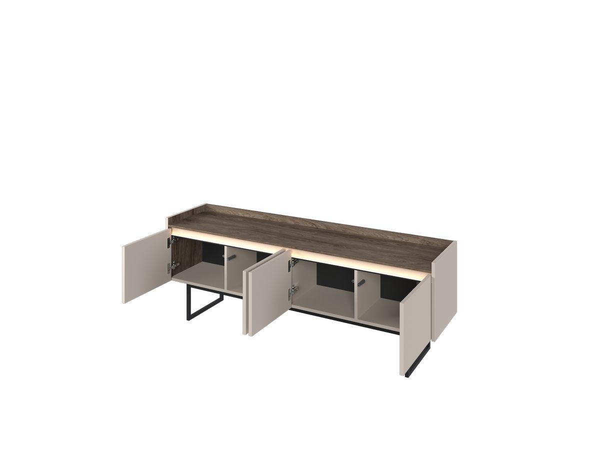 LOUNA set met 166 cm dressoir + 166 cm beige en houtlook tv-meubel met noppen en led-verlichting